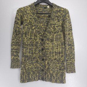 BDG Womens Medium Button Up Cardigan Sweater Black Yellow Pockets